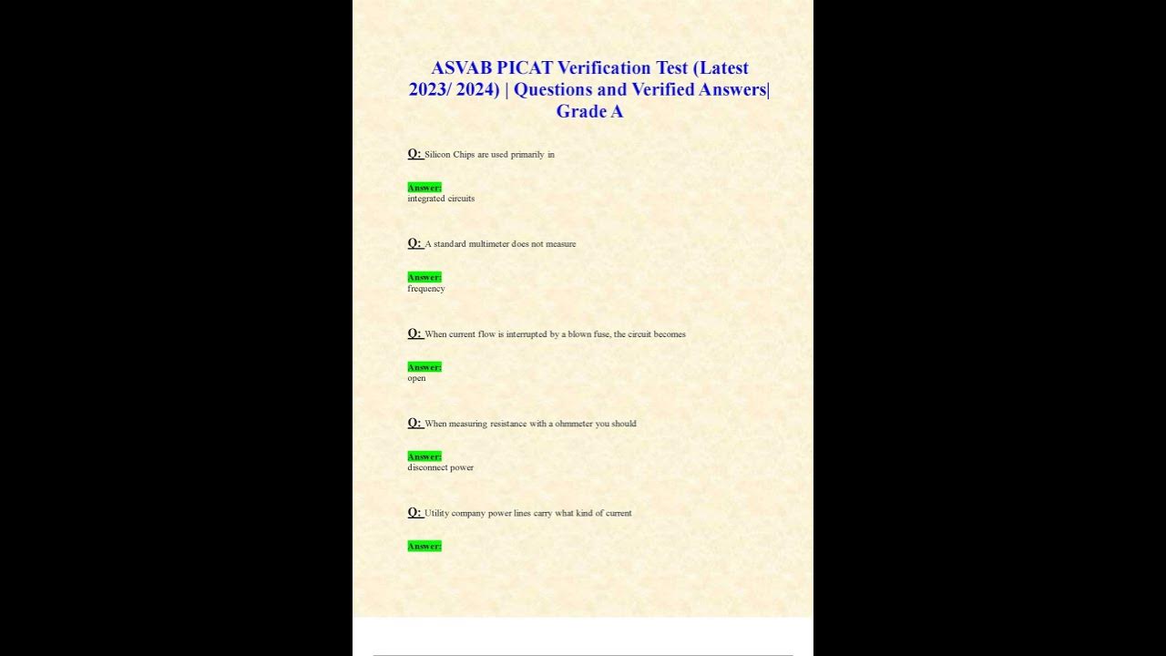 Asvab picat verification test latest 2023 2024 questions and verified