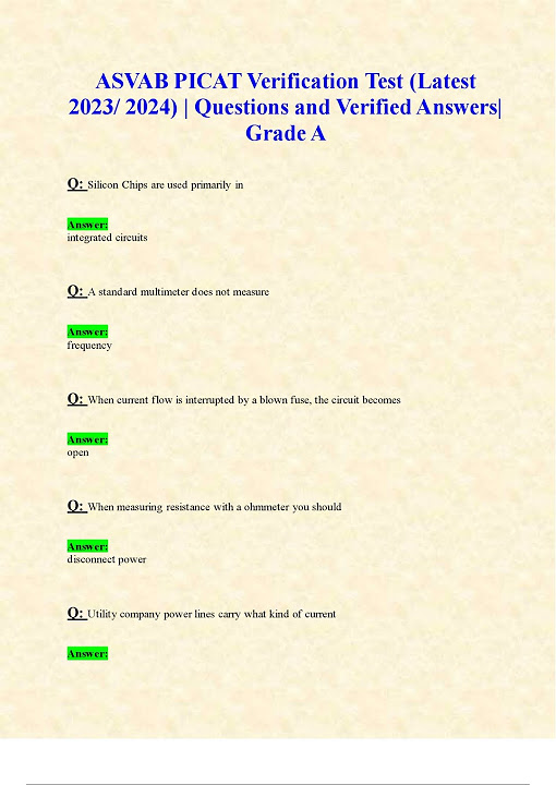 Asvab picat verification test latest 2023 2024 questions and verified