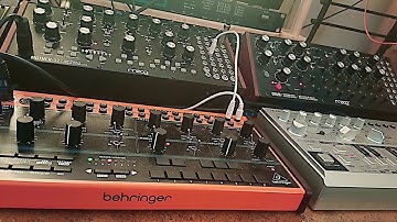 Moog Mother-32, DFAM, Behringer Crave TD-3, Roland Aira TB-3 TR-8S MX-1. DFAM synced to Drum Machine