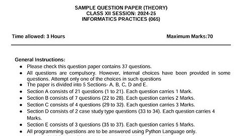 CBSE Class12 INFORMATICS PRACTICES (065) Sample Paper solution CBSE Sample Paper2024-25 CS083class12