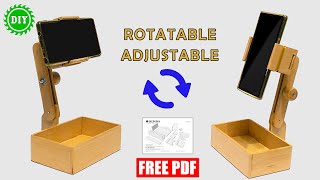 DIY - Rotatable &amp; Adjustable Wooden Smartphone Stand - Mobile Stand - Free Plan