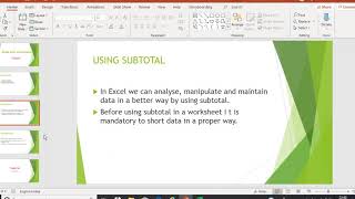 Class 7 Excel Using subtotal and pivot table