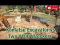 Komatsu Excavator vs Two V100 Wreckers