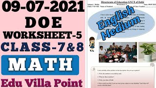 Class 7 and 8 Worksheet 5 Math English Medium | 09 Jul 2021 |  Worksheet 5 | Edu Villa Point