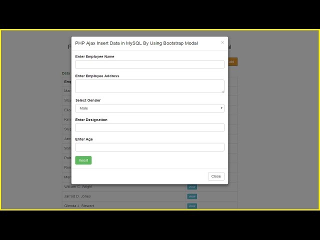 PHP Ajax Insert Data in MySQL By Using Bootstrap Modal