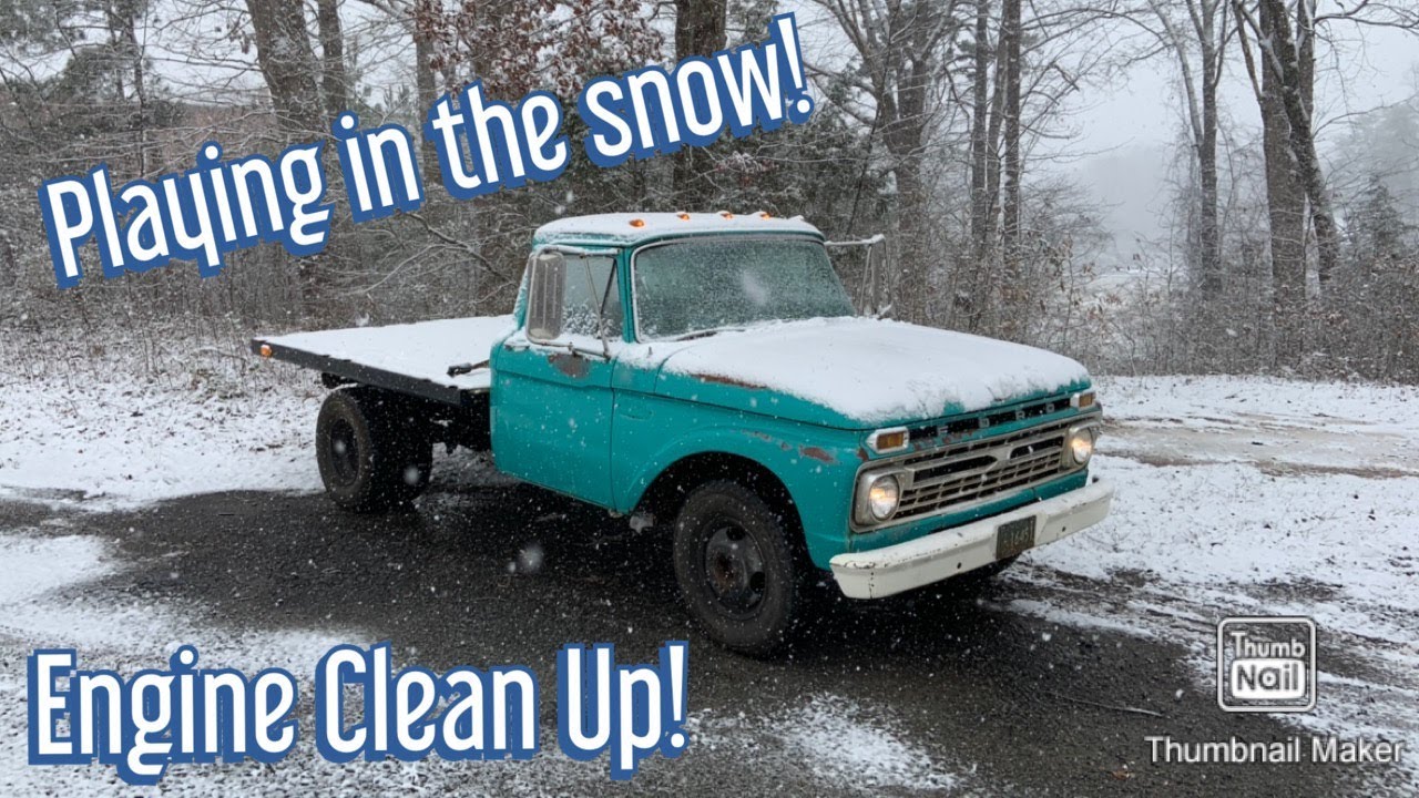 Engine Clean-Up and Playing in the snow in our 1966 Ford F350 Engine Clean-Up and Playing in the snow in our 1966 Ford F350