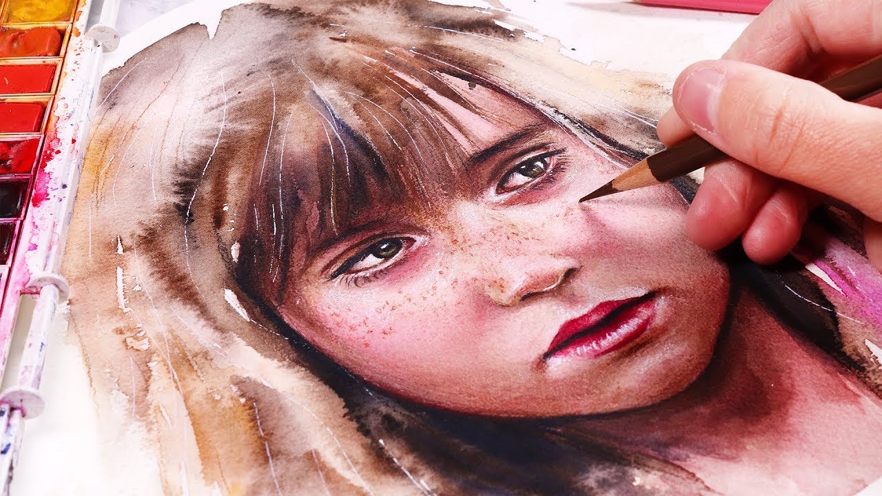 How to Paint Portraits with WATERCOLORS + COLORED PENCILS YouTube