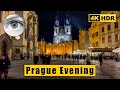 Prague Evening Walking tour: Old Town Square, Charles Bridge 🇨🇿 Czech Republic 4k HDR ASMR