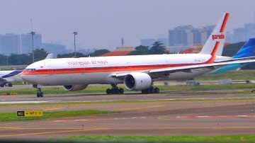 Garuda Indonesia Retro Livery Boeing 777-300ER Take Off Runway 25R Soekarno Hatta Airport Jakarta