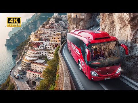 Bus driving from Amalfi to Positano | Amalfi Coast Italy Bus Driving Skills