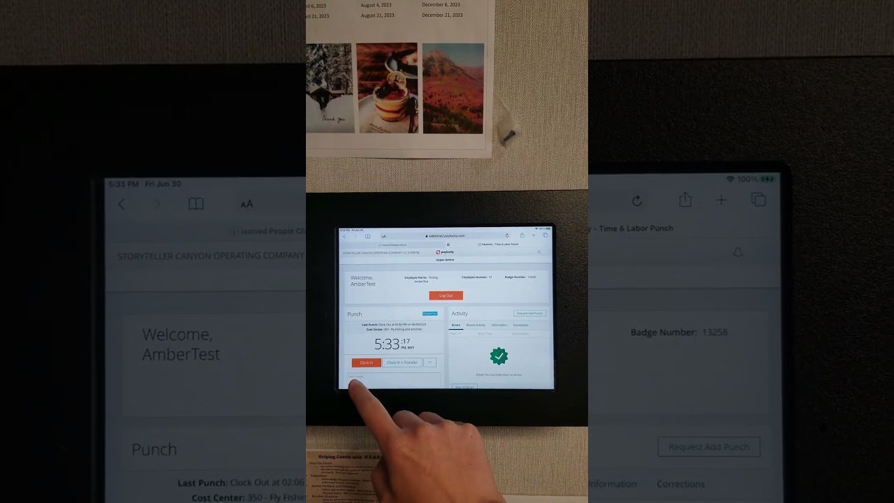 Paylocity Clock In/Out on Timeclock