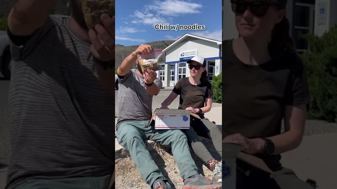 Picking up and opening a resupply box on our 4-month walk & canoe!