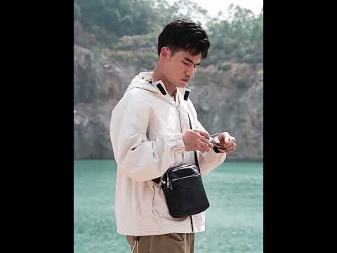 Чоловіча сумка через плече Натуральня шкіра Барсетка Чоловіча шкіряна сумка для документів планшет Чорний, відео 1