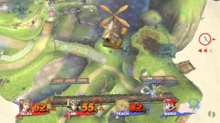 Zelda & Lv50 Link Amiibo VS Lv 9 Peach & Mario (No Customizations, Highlight Reel)