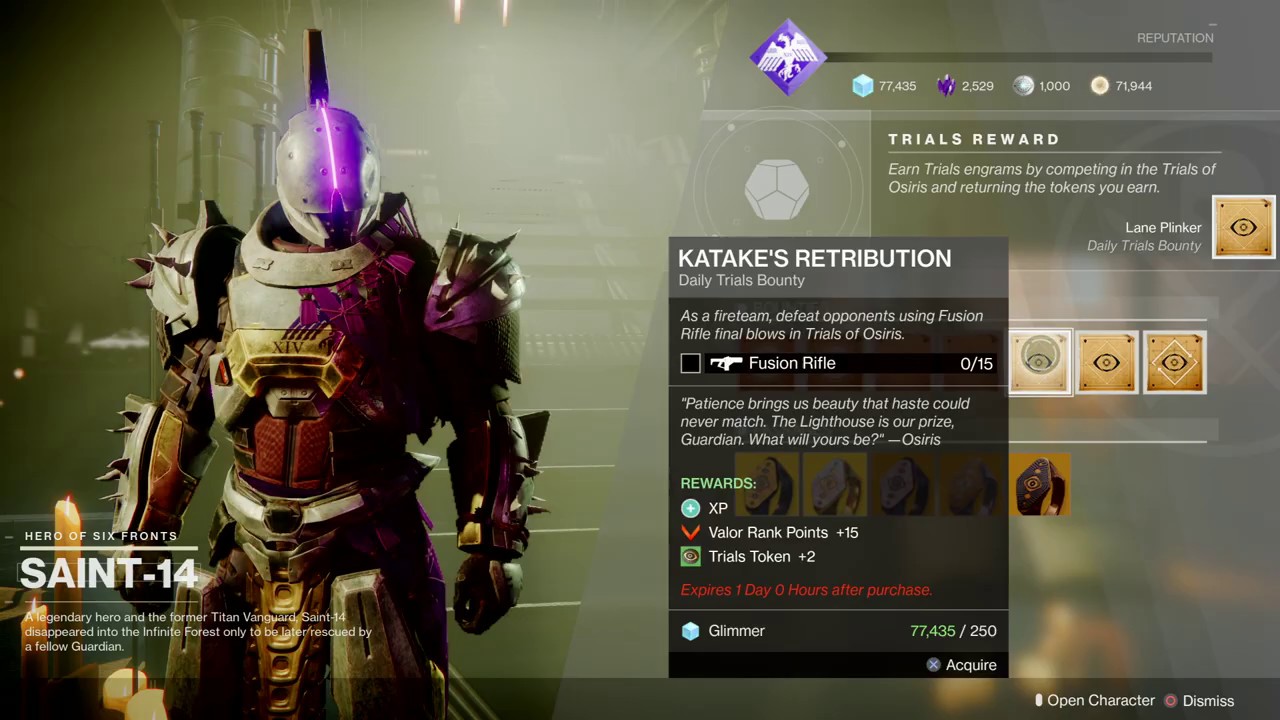 Picking Up Trials Day 1 Bounties From Saint-14 (Destiny 2: Season Of The Worthy)