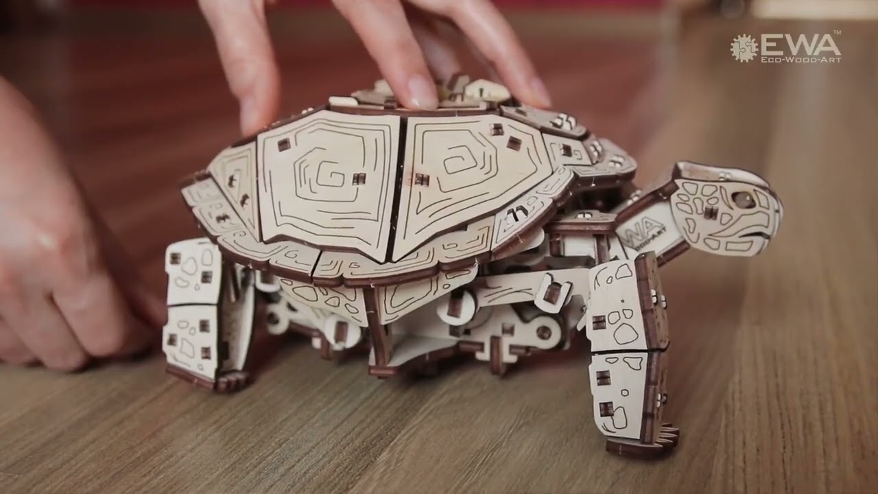 Rompecabezas 3D Tortuga Mecánica EWA – 269 Piezas De Madera Con Motor De Goma, Sin Pegamento