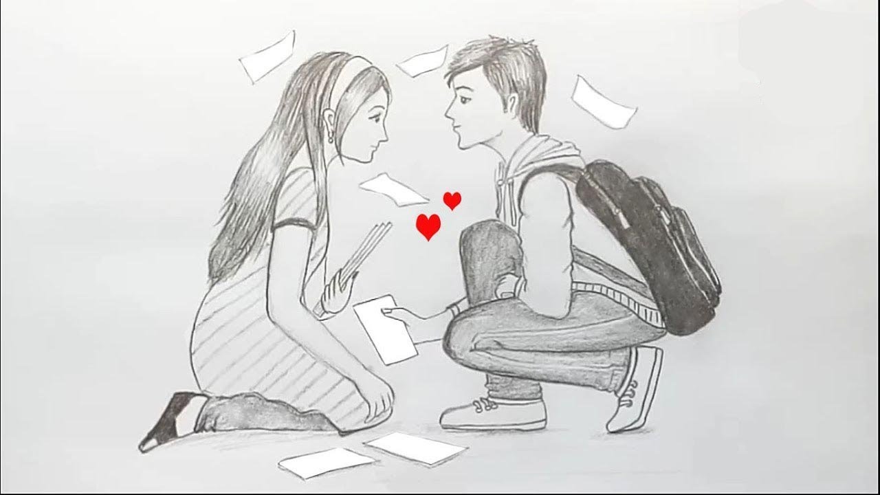 How To Draw A Boy And A Girl Sitting Back To Back Pencil Sketch Youtube