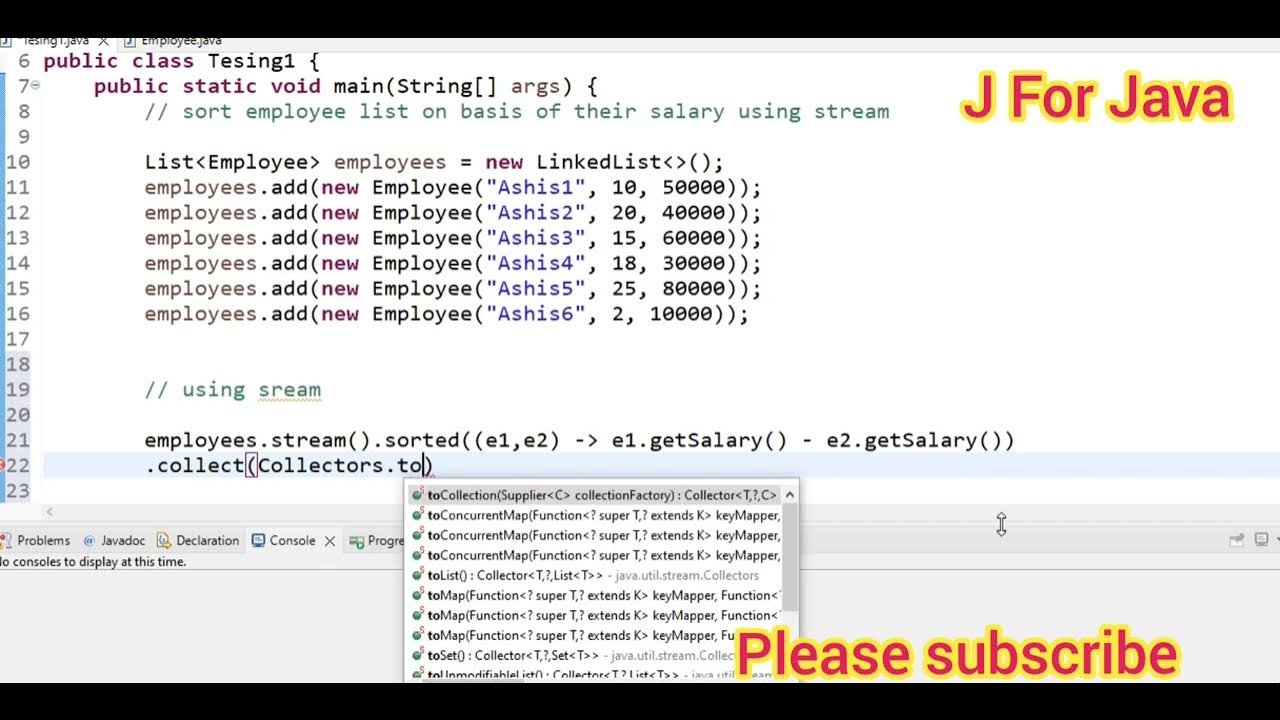 Sort Employee list on basis of their salary using Stream of Java 8 # ...