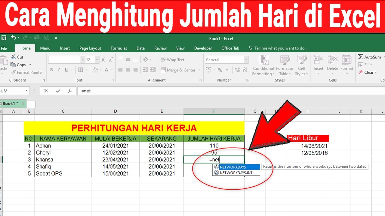 Cara Menghitung Jumlah Hari Kerja di Excel