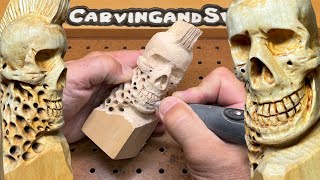 Skull power carving out of basswood with Kutzall-Dremel 4000-Foredom Step by Step