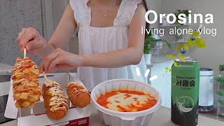 living alone vlog, Eating Hot dogs and Rosé Tteokbokki. Making Soft Tofu soup, stir-fried Octopus!