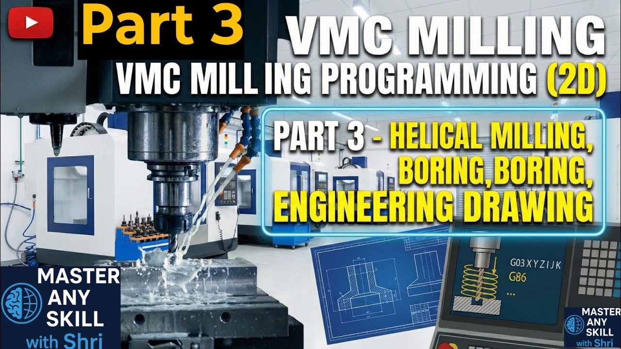 VMC Programming | Part 3 : Helical Milling & Boring Cycles | Engineering Drawing Explained