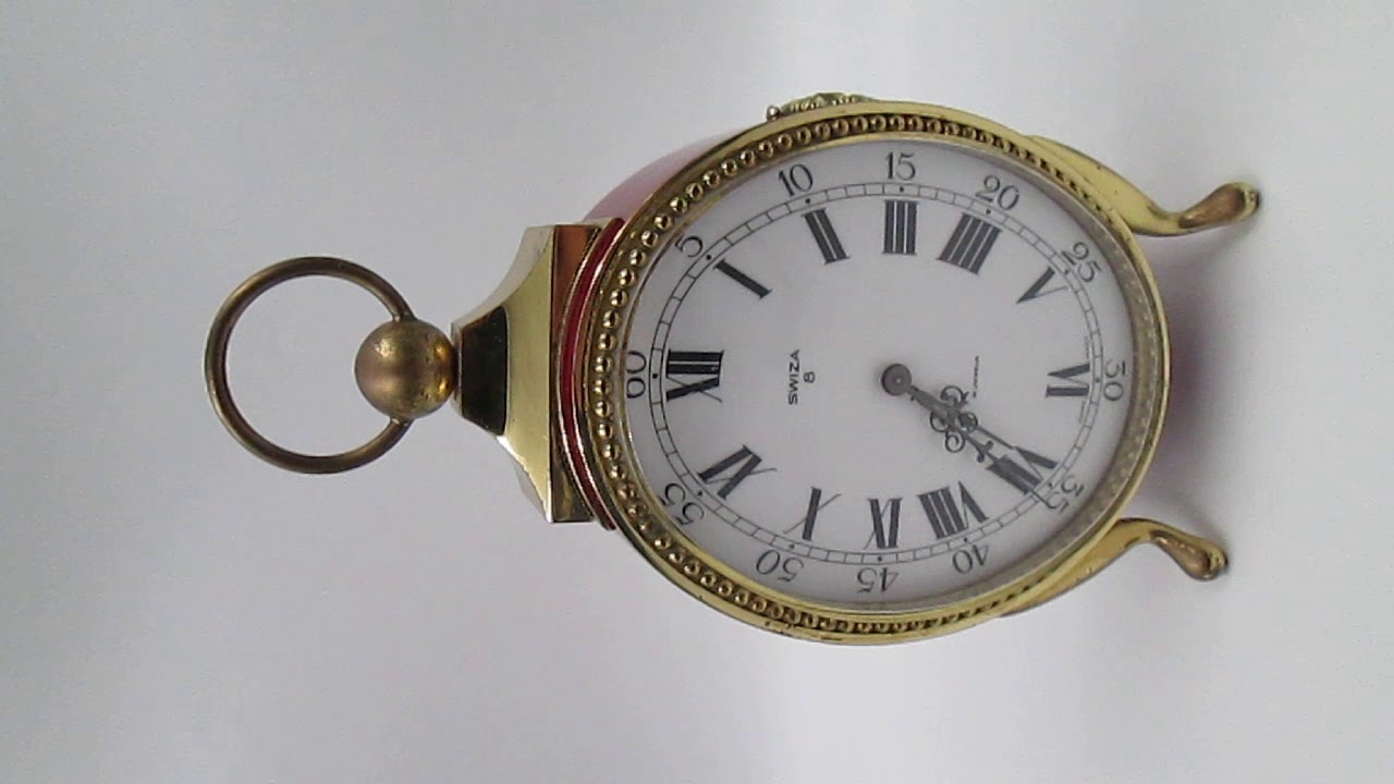 Swiza 8 Days Hand Winding Bronze And Red Lacquer Alarm Clock 1970s