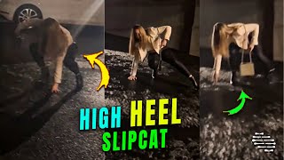 Girl Wearing a High Heel Slip on Ice