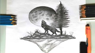How To Draw A Realistic Wolf || How to Draw a Wolf Howling at the Moon: Step by Step