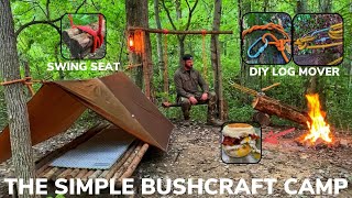 Solo Overnight Building a Bushcraft Camp With Furniture In the Woods and DIY Bacon and Egg McMuffins