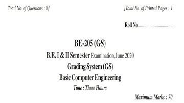 BE | BASIC COMPUTER ENGINEERING |  RGPV | QUESTION PAPER | 2020 | 1st YEAR | GRADING SYSTEM