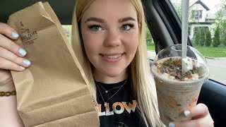 ASMR | Eating M&M cookie dough ice cream & a donut stick