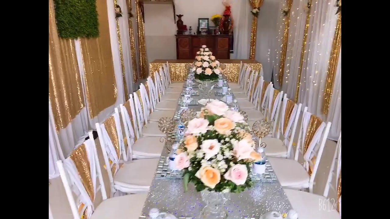 cách trang trí tiệc cưới tại nhà  2022  Trang trí gia tiên trọn gói- trang trí lễ gia tiên tông vàng đồng-An Nhiên wedding