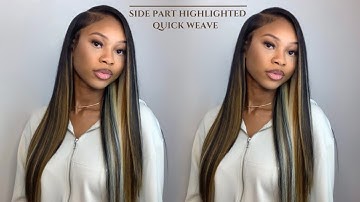 HOW TO: Deep Side Part Quick Weave With Highlights