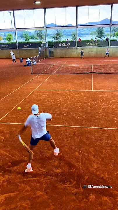 Rafa Nadal sending huge forehand bombs at the Rafa Nadal Academy before coming to Roland-Garros