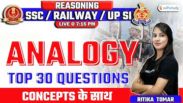 7:15 PM - SSC CHSL/Railway/UPSI 2021| Reasoning by Ritika | Analogy