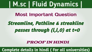 Obtaining Streamline, Path and streakline which pass through ( l,l,0) at t= 0 in fluid dynamics