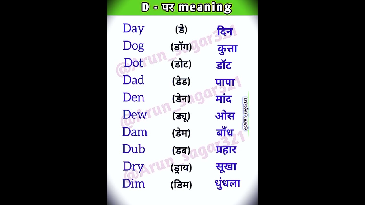 D - पर english vocabulary words in hindi 🥰|| spoken english words 