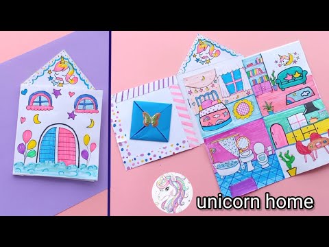 How to make Beautiful Paper House | DIY Miniature paper House /  How To Make Unicorn Paper Doll book