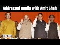 CM Devendra Fadnavis, BJP President Amit Shah,ShivSena leader Uddhav Thackeray addressing media