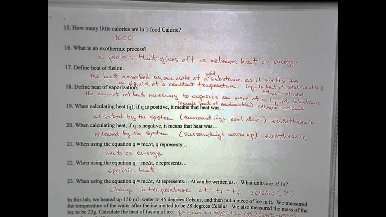 Ws Thermochemistry Test Review Answers Mr Endler S Classroom