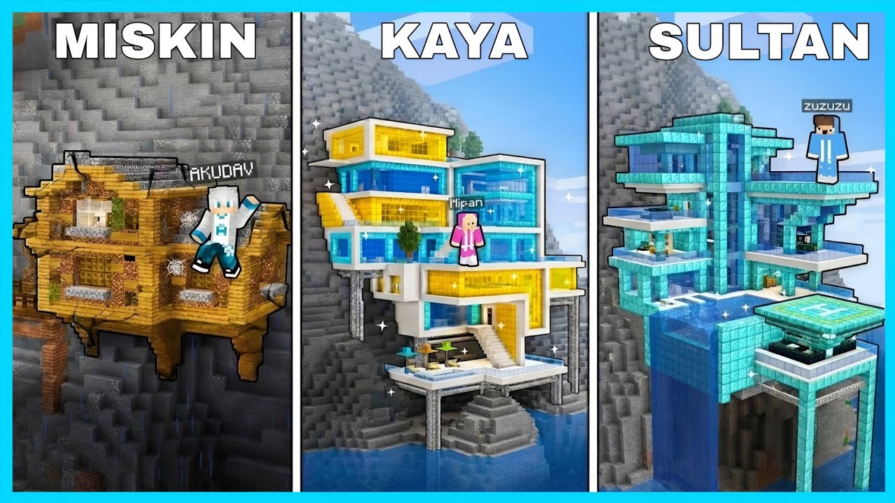 MIPAN & ZUZUZU BUAT RUMAH DI GUNUNG MISKIN VS KAYA VS SULTAN DI MINECRAFT!