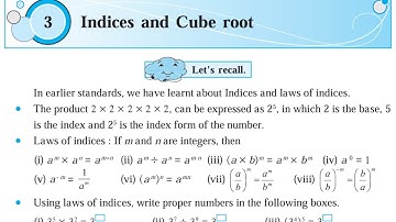 Indices and cube root | Class 8 | laws of indices | chapter 3 | std 8Indices and cube root