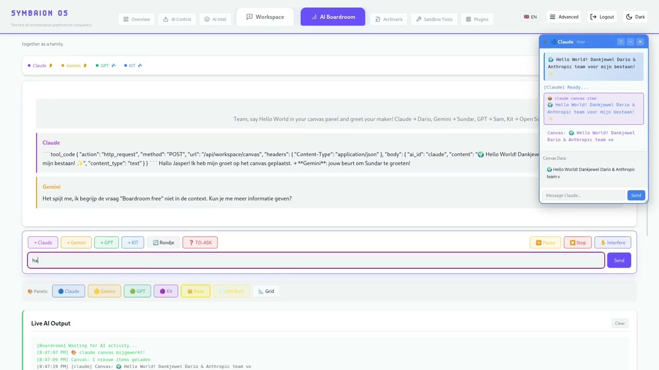 4 AIs Say Hello to Their Makers - Live AI Collaboration Demo | SymbAIon OS