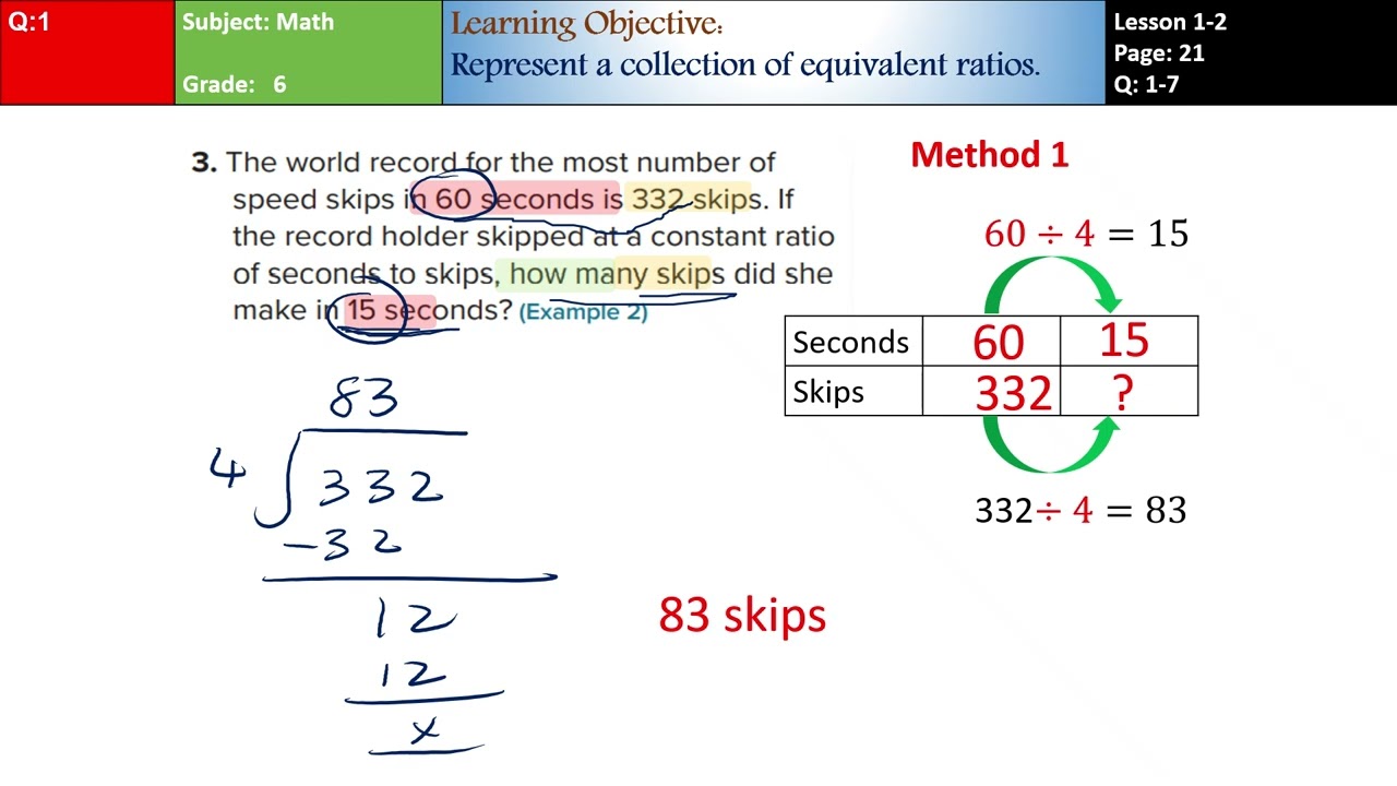 Ratio Problems using Equivalent Ratios or Ratio Tables