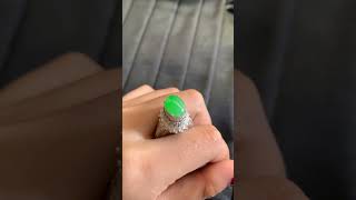 Vivid Apple Green Jade Cabochon Halo Ring