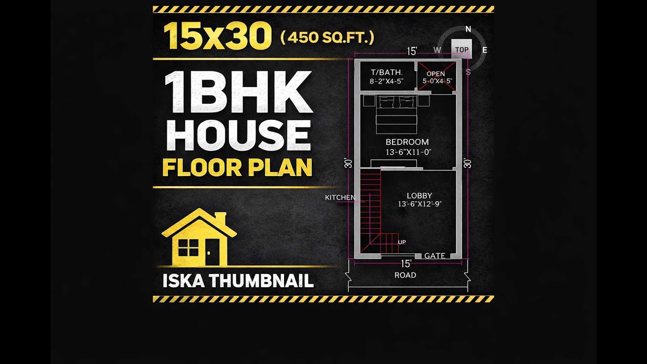15×30 House Plan | 1BHK Floor Plan | AutoCAD Drawing