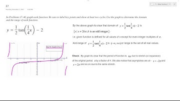 y = 1/2 * tan(x/4) - 2 graph and label for 2 cycles