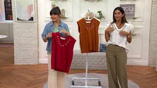 Peace Love World Textured Cotton Top with Embellished Neckline on QVC screenshot 4