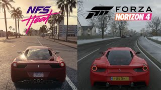 Look at the ferrari 458 italia visual and sound differences between
need for speed heat forza horizon 4.